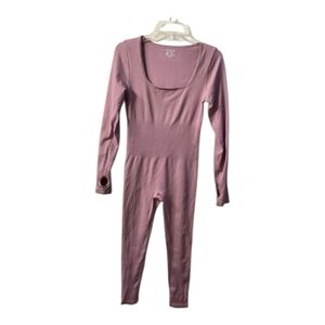 OQQ Blush Pink Square Neck Long Sleeve Seamless Jumpsuit Size M